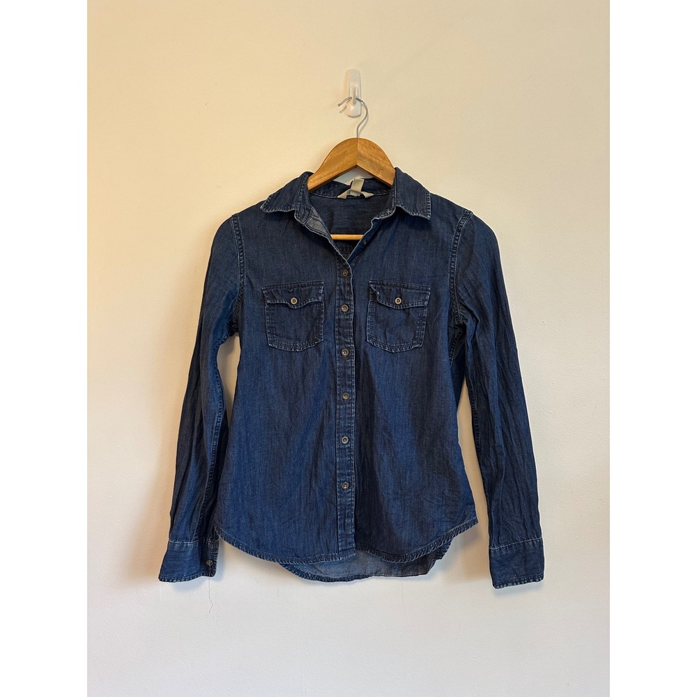 Banana Republic Soft Wash Denim Button Down Shirt in Dark Blue | Size XS